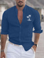 رخيصةأون قمصان رجالية عادية-رجالي قطن قميص قميص كتان شجرة جوز الهند وجه تعبيري طباعة كم طويل مرتفعة أبيض, وردي بلاشيهغ, أزرق قميص الأماكن المفتوحة مناسب للبس اليومي عطلة