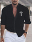 cheap Men&#039;s Casual Shirts-Men&#039;s Cotton Shirt Linen Shirt Cross Faith Print Long Sleeve Stand Collar Black, White, Pink Shirt Outdoor Daily Vacation
