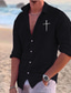 cheap Men&#039;s Casual Shirts-Men&#039;s Cotton Linen Shirt Linen Shirt Cross Faith Print Long Sleeve Lapel Black, White, Pink Shirt Outdoor Daily Vacation