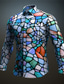 cheap Men&#039;s Printed Shirts-Color Block Colorful Artistic Abstract Men&#039;s Shirt Daily Wear Going out Fall &amp; Winter Turndown Long Sleeve Blue, Orange, Green S, M, L 4-Way Stretch Fabric Shirt