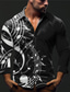 cheap Men&#039;s Printed Shirts-Casual Men&#039;s Daily Wear Vacation Going out Fall &amp; Winter Turndown Long Sleeve Black, White S, M, L Shirt