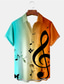 cheap Men&#039;s Printed Shirts-Carnival Musical Notes Casual Men&#039;s Shirt Daily Wear Going out Weekend Autumn / Fall Turndown Short Sleeves Black, Orange S, M, L 4-Way Stretch Fabric