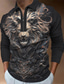 cheap Graphic Polo-Lion Embossed Men&#039;s Vintage Print 3D Zip Polo Outdoor Casual Daily Streetwear Polyester Long Sleeve Turndown Zip Polo Shirts Khaki Gray Fall &amp; Winter S M L Micro-elastic Lapel Polo
