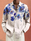 cheap Men&#039;s Printed Shirts-Valentine&#039;s Day Floral Casual Men&#039;s Shirt Daily Wear Going out Weekend Fall &amp; Winter Turndown Long Sleeve Purple S, M, L Slub