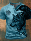 billige T-shirt med tryk til mænd-Grafisk Ulv Viking Mode Retro / vintage Klassisk Herre 3D-udskrivning T-shirt Henley-skjorte Sport &amp; Udendørs Ferie I-byen-tøj T-shirt Blå Grøn Kakifarvet Kortærmet Henley Skjorte Forår sommer Tøj S
