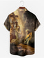 tanie Męskie koszule z nadrukiem-Jezus Zabytkowe Męskie Koszula Dzienne zużycie Wyjściowe Weekend Jesień Wieczorne Krótkie rękawy Brązowy S, M, L Tkanina rozciągliwa w 4 kierunkach Koszula