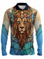 cheap Graphic Polo-Color Block Lion Men&#039;s Casual 3D Print Outdoor Casual Daily Streetwear Polyester Long Sleeve Turndown Polo Shirts Red Blue Fall &amp; Winter S M L Micro-elastic Lapel Polo