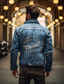 cheap Men&#039;s Printed Coats-Letter Airplane Casual Men&#039;s Coat Denim Jacket Sports &amp; Outdoor Going out Weekend Fall &amp; Winter Turndown Long Sleeve Black Blue M L XL Denim Jacket