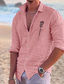 cheap Men&#039;s Casual Shirts-Men&#039;s Polyester Linen Shirt Linen Shirt Rose Print Long Sleeve Lapel Black, White, Pink Shirt Outdoor Daily Vacation