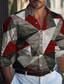 cheap Men&#039;s Printed Shirts-Color Block Geometry Casual Men&#039;s Shirt Daily Wear Going out Weekend Fall &amp; Winter Turndown Long Sleeve Red, Blue, Khaki S, M, L Slub Fabric Shirt