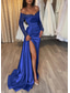 cheap Evening Dresses-TS Mermaid Evening Gown Sequin Dress Formal Wedding Guest Court Train Long Sleeve Off Shoulder Fall Wedding Reception Satin with Ruched Slit Masquerade Dress 2024