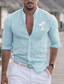رخيصةأون قمصان رجالية عادية-رجالي قطن قميص قميص كتان شجرة جوز الهند وجه تعبيري طباعة كم طويل مرتفعة أبيض, وردي بلاشيهغ, أزرق قميص الأماكن المفتوحة مناسب للبس اليومي عطلة