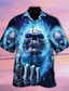 preiswerte Bedruckte Herrenhemden-Totenkopf Motiv Flamme Abstrakt Gothic Herren Hemd Freizeitskleidung Ausgehen Wochenende Herbst Kubanisches Halsband Kurze Ärmel Blau S, M, L 4-Wege-Stretchgewebe Hemd