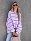 cheap Graphic shop Sweatshirts &amp; Hoodies-Women&#039;s Shirt Blouse Fashion Striped Print Long Sleeve Regular Tops Round Neck Casual Yellow Pink Blue Purple Spring &amp;  Fall