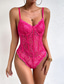 billiga Bodysuits-kroppstryck för kvinnor spets enfärgad v-ringad elegant daglig semester bodycon ärmlös ärmlös svart vit rosa s m l sommarhemskläder