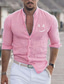 cheap Men&#039;s Casual Shirts-Men&#039;s Polyester Linen Shirt Linen Shirt Emoji Face Print Long Sleeve Stand Collar Black, White, Pink Shirt Outdoor Daily Vacation