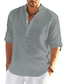 Χαμηλού Κόστους ανδρικά πουκάμισα casual-ανδρικό πουκάμισο 100% slub βαμβακερό μονόχρωμο henley street casual καθημερινά μπλούζες με κουμπιά με κοντό μανίκι μόδα άνετα αναπνεύσιμα λευκά καλοκαιρινές διακοπές διακοπές στην παραλία υπαίθρια