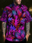 billige Hawaiiskjorter-Blad Afslappet Herre Skjorte udendørs Gade Afslappet / Hverdag Efterår Aftæpning Kortærmet Lilla Grøn S M L Skjorte