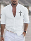 cheap Men&#039;s Casual Shirts-Men&#039;s Cotton Shirt Linen Shirt Cross Faith Print Long Sleeve Stand Collar Black, White, Pink Shirt Outdoor Daily Vacation