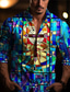 cheap Men&#039;s Printed Shirts-Color Block Colorful Artistic Abstract Men&#039;s Shirt Daily Wear Going out Fall &amp; Winter Turndown Long Sleeve Blue, Fuchsia S, M, L 4-Way Stretch Fabric Shirt