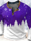 cheap Men&#039;s Christmas T shirt-Graphic Christmas Tree Snowflake Fashion Designer Casual Men&#039;s 3D Print Henley Shirt Waffle T Shirt Sports Outdoor Holiday Festival Christmas T shirt Blue Red &amp; White Purple Long Sleeve Henley Shirt
