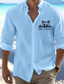 cheap Men&#039;s Printed Shirts-Men&#039;s Linen Linen Cotton Blend Shirt Linen Shirt Button Up Shirt Coconut Tree Letter Print Long Sleeve Standing Collar Black, White, Blue Shirt Outdoor Daily Wear Vacation