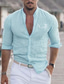 cheap Men&#039;s Casual Shirts-Men&#039;s Polyester Linen Shirt Linen Shirt King Print Long Sleeve Stand Collar Black, White, Pink Shirt Outdoor Daily Vacation