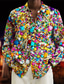 olcso Nyomott férfi ingek-karneváli színes blokk színes alkalmi férfi ing mindennapi viselet hétvégi ősz&amp;amp; téli turndown hosszú ujjú sárga, kék, lila s, m, l slub