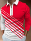 cheap Graphic Polo-Striped Geometry Men&#039;s Casual 3D Print Zip Polo Golf Polo Outdoor Casual Daily Streetwear Polyester Long Sleeve Turndown Zip Polo Shirts Yellow Red Fall &amp; Winter S M L Micro-elastic Lapel Polo