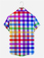 billige Skjorter med tryk til mænd-Ternet Regnbue LGBT Afslappet Herre Skjorte Dagligdagstøj I-byen-tøj Weekend Efterår Aftæpning Kort Ærme Regnbue S, M, L 4-vejs strækstof Skjorte
