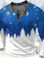 cheap Men&#039;s Christmas T shirt-Graphic Christmas Tree Snowflake Fashion Designer Casual Men&#039;s 3D Print Henley Shirt Waffle T Shirt Sports Outdoor Holiday Festival Christmas T shirt Blue Red &amp; White Purple Long Sleeve Henley Shirt