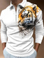 cheap Graphic Polo-Tiger Men&#039;s Casual 3D Print Zip Polo Outdoor Casual Daily Streetwear Polyester Long Sleeve Turndown Zip Polo Shirts Yellow Gray Fall &amp; Winter S M L Micro-elastic Lapel Polo
