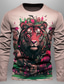 cheap Men&#039;s Graphic Tshirts-Graphic Tiger Fashion Designer Casual Men&#039;s 3D Print T shirt Tee Sports Outdoor Holiday Going out T shirt Red Blue Brown Long Sleeve Crew Neck Shirt Spring &amp;  Fall Clothing Apparel S M L XL 2XL 3XL