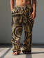 voordelige bedrukte broek-etnische vintage heren 3D-print broek broeken buiten straat uitgaan polyester bruin groen kaki s ml midden taille elasticiteit broek