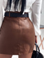 cheap Plain Skirts-Women&#039;s Skirt Bodycon Fashion Sexy Mini High Waist Skirts Solid Colored Beaded Vacation Street Black Brown Spring &amp; Summer Faux Leather