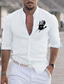 cheap Men&#039;s Casual Shirts-Men&#039;s Polyester Linen Shirt Linen Shirt Hand Emoji Face Print Long Sleeve Stand Collar Black, White, Red Shirt Outdoor Daily Vacation