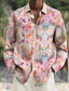 Недорогие Рубашка мужская с принтом-Повседневная мужская рубашка с цветочным принтом на День святого Валентина, повседневная одежда, осень на выходных&amp;amp; Зимняя отложная рубашка с длинными рукавами розового цвета S, M, L slub