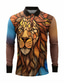 cheap Graphic Polo-Color Block Lion Men&#039;s Abstract Print 3D Outdoor Casual Daily Streetwear Polyester Long Sleeve Turndown Polo Shirts White Orange Fall &amp; Winter S M L Micro-elastic Lapel Polo