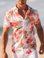baratos Camisas havaianas-Floral Casual Homens Camisa Social Ao ar livre Rua Casual / Diário Outono Aberto para a Lateral Manga Curta Rosa S M L Camisa