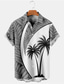 voordelige Hawaiiaanse overhemden-Blad Hawaii Casual Voor heren Overhemd Buiten Straat Casual / Dagelijks Herfst Strijkijzer Korte mouw Rood Blauw Bruin S M L Overhemd