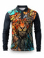 cheap Graphic Polo-Color Block Lion Men&#039;s Abstract Print 3D Outdoor Casual Daily Streetwear Polyester Long Sleeve Turndown Polo Shirts Black White Fall &amp; Winter S M L Micro-elastic Lapel Polo