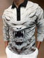 tanie Koszulki polo z nadrukiem-Wytłaczany wzór Wzór reliefowy Męskie Zabytkowe 3D Nadruk Na zewnątrz Codzienne Streetwear Poliester Długi rękaw Wieczorne Koszulki polo Khaki Szary Jesień i zima S M L Średnio elastyczny Polo z