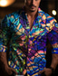 cheap Men&#039;s Printed Shirts-Color Block Colorful Artistic Abstract Men&#039;s Shirt Daily Wear Going out Fall &amp; Winter Turndown Long Sleeve Blue, Purple S, M, L 4-Way Stretch Fabric Shirt