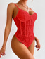 billiga Bodysuits-kroppstryck för kvinnor spets enfärgad v-ringad elegant daglig semester bodycon ärmlös ärmlös svart vit rosa s m l sommarhemskläder