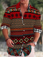 cheap Men&#039;s Printed Shirts-Geometry Vintage Tribal Men&#039;s Shirt Daily Wear Going out Weekend Fall &amp; Winter Turndown Long Sleeve Burgundy S, M, L Slub Fabric Shirt