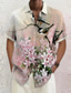 cheap Men&#039;s Printed Shirts-Valentine&#039;s Day Floral Casual Men&#039;s Shirt Daily Wear Going out Weekend Autumn / Fall Turndown Short Sleeves Khaki S, M, L Slub