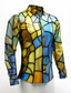 cheap Men&#039;s Printed Shirts-Color Block Colorful Artistic Abstract Men&#039;s Shirt Daily Wear Going out Fall &amp; Winter Turndown Long Sleeve Yellow, Blue, Orange S, M, L 4-Way Stretch Fabric Shirt