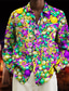 Недорогие Рубашка мужская с принтом-Карнавальная красочная повседневная мужская рубашка с цветными блоками, повседневная одежда, осень на выходные и выходной&amp;amp; зимняя отложная рубашка с длинными рукавами желтого, синего, фиолетового
