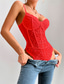 billiga Bodysuits-kroppstryck för kvinnor spets enfärgad v-ringad elegant daglig semester bodycon ärmlös ärmlös svart vit rosa s m l sommarhemskläder
