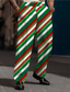 お買い得  メンズプラスサイズのボトムス-縞 ビジネス カジュアル 男性用 3Dプリント クリスマスパンツ スーツ パンツ アウトドア ストリート 仕事に着る ポリエステル ブルー パープル 褐色 S M L ハイウエスト 弾性 パンツ